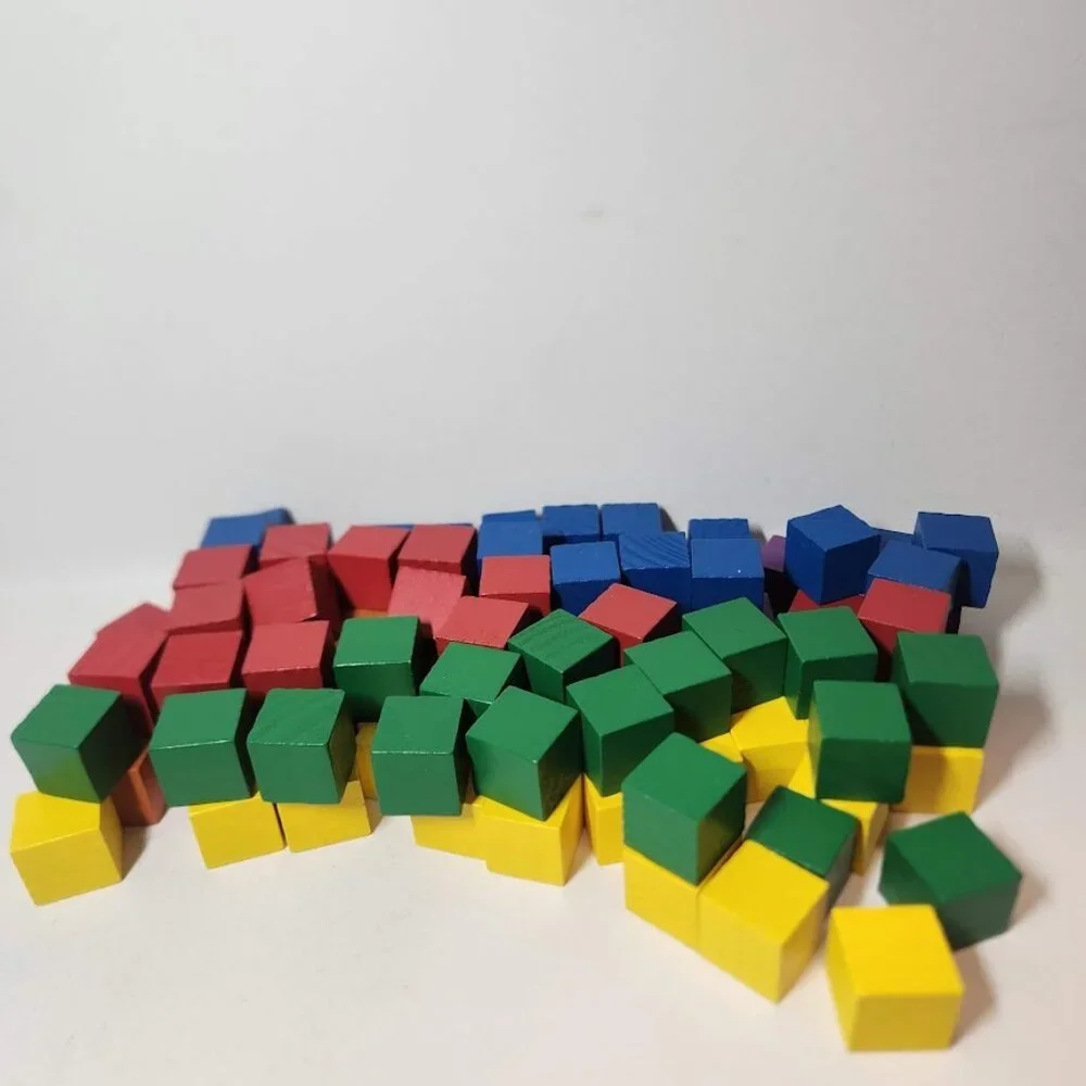 NEW Learning Resources Wooden Color Cubes 2 cm 100 Blocks 5 colors Math Manipula
